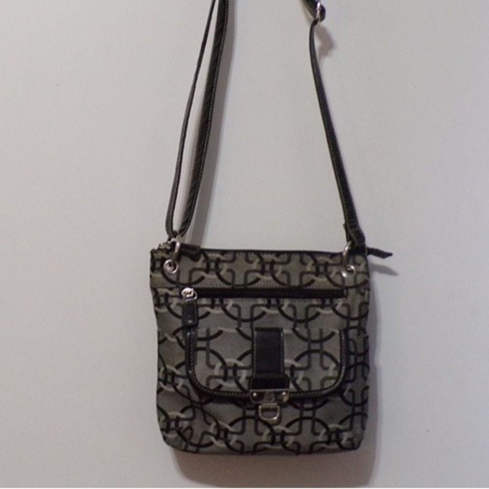 Treviso Black & Gray Crossbody w/Silver Accents Pockets & Zipper